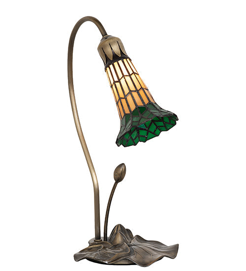 Meyda Lighting Stained Glass Pond Lily 16" Mahogany Bronze Accent Table Lamp With Amber & Green Shade Glass