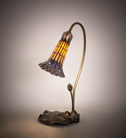 Meyda Lighting Stained Glass Pond Lily 16" Mahogany Bronze Accent Table Lamp With Amber & Purple Shade Glass