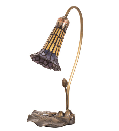 Meyda Lighting Stained Glass Pond Lily 16" Mahogany Bronze Accent Table Lamp With Amber & Purple Shade Glass