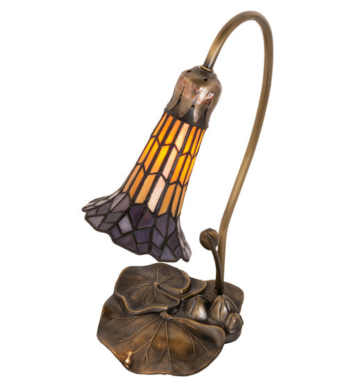 Meyda Lighting Stained Glass Pond Lily 16" Mahogany Bronze Accent Table Lamp With Amber & Purple Shade Glass
