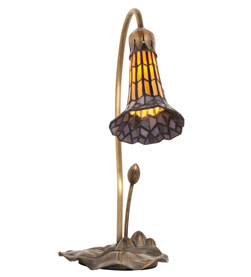 Meyda Lighting Stained Glass Pond Lily 16" Mahogany Bronze Accent Table Lamp With Amber & Purple Shade Glass