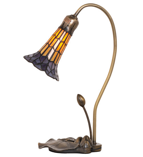 Meyda Lighting Stained Glass Pond Lily 16" Mahogany Bronze Accent Table Lamp With Amber & Purple Shade Glass