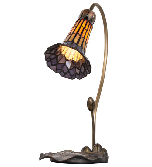 Meyda Lighting Stained Glass Pond Lily 16" Mahogany Bronze Accent Table Lamp With Amber & Purple Shade Glass