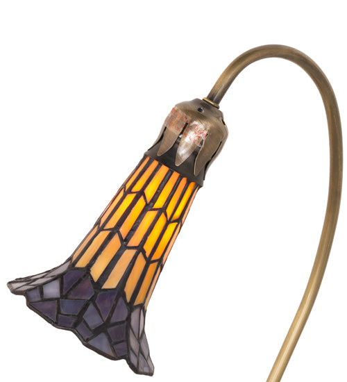 Meyda Lighting Stained Glass Pond Lily 16" Mahogany Bronze Accent Table Lamp With Amber & Purple Shade Glass