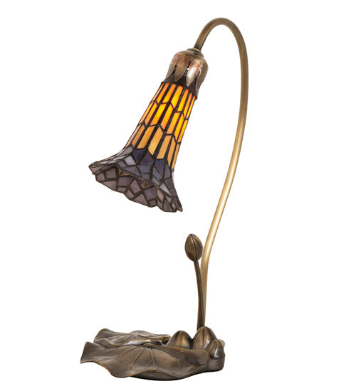 Meyda Lighting Stained Glass Pond Lily 16" Mahogany Bronze Accent Table Lamp With Amber & Purple Shade Glass