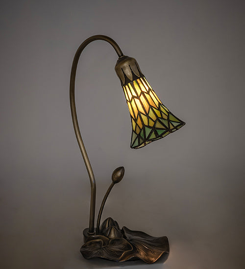 Meyda Lighting Stained Glass Pond Lily 16" Mahogany Bronze Accent Table Lamp With Green Shade Glass