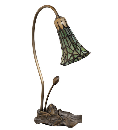 Meyda Lighting Stained Glass Pond Lily 16" Mahogany Bronze Accent Table Lamp With Green Shade Glass