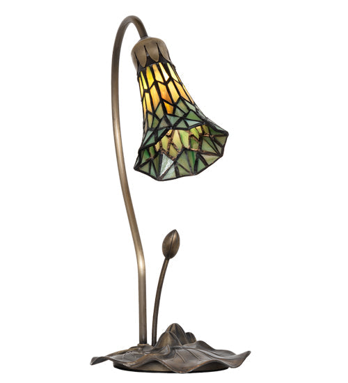 Meyda Lighting Stained Glass Pond Lily 16" Mahogany Bronze Accent Table Lamp With Green Shade Glass