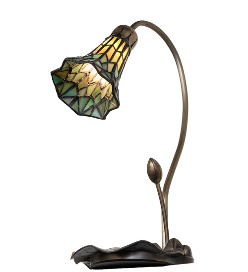 Meyda Lighting Stained Glass Pond Lily 16" Mahogany Bronze Accent Table Lamp With Green Shade Glass