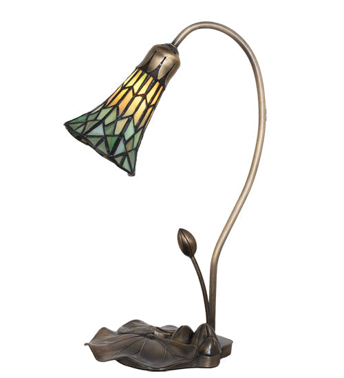 Meyda Lighting Stained Glass Pond Lily 16" Mahogany Bronze Accent Table Lamp With Green Shade Glass