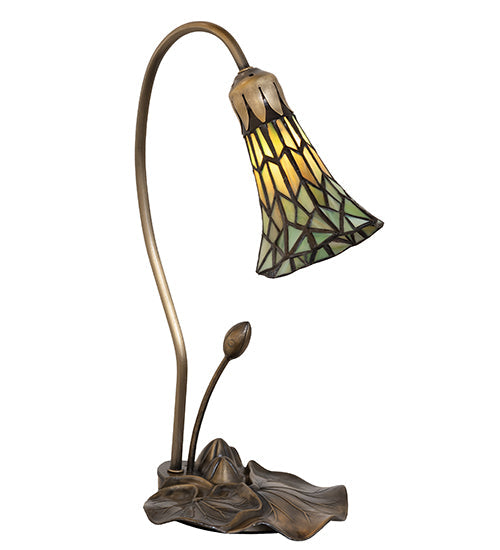 Meyda Lighting Stained Glass Pond Lily 16" Mahogany Bronze Accent Table Lamp With Green Shade Glass