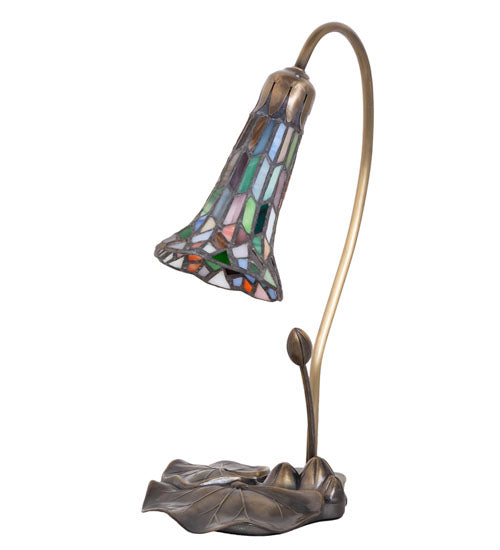 Meyda Lighting Stained Glass Pond Lily 16" Mahogany Bronze Accent Table Lamp With Multi-Colored Shade Glass