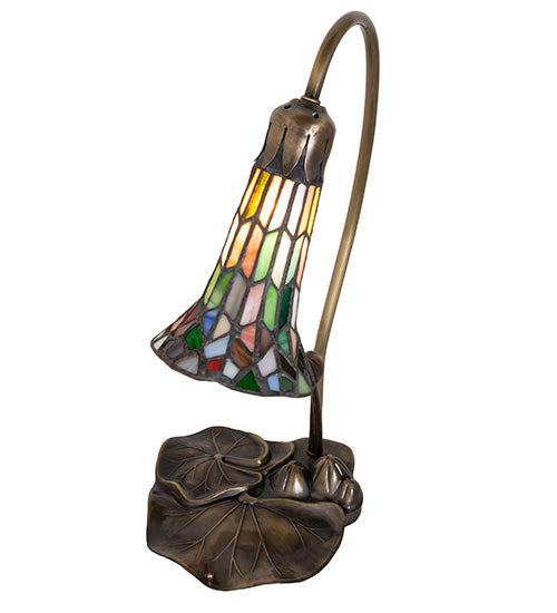 Meyda Lighting Stained Glass Pond Lily 16" Mahogany Bronze Accent Table Lamp With Multi-Colored Shade Glass