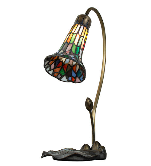 Meyda Lighting Stained Glass Pond Lily 16" Mahogany Bronze Accent Table Lamp With Multi-Colored Shade Glass