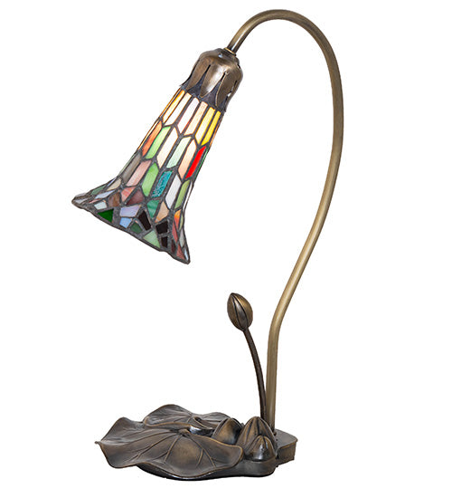 Meyda Lighting Stained Glass Pond Lily 16" Mahogany Bronze Accent Table Lamp With Multi-Colored Shade Glass