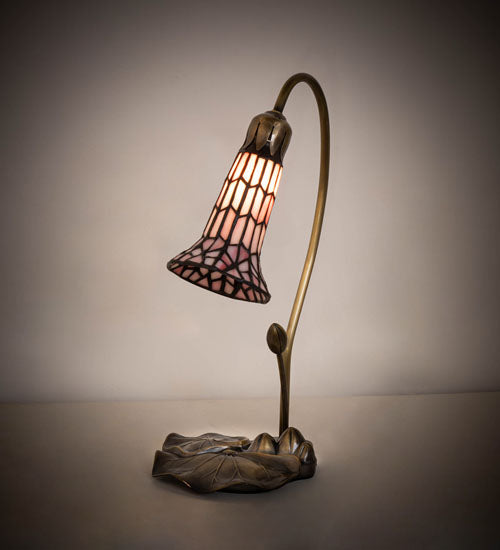 Meyda Lighting Stained Glass Pond Lily 16" Mahogany Bronze Accent Table Lamp With Pink Shade Glass
