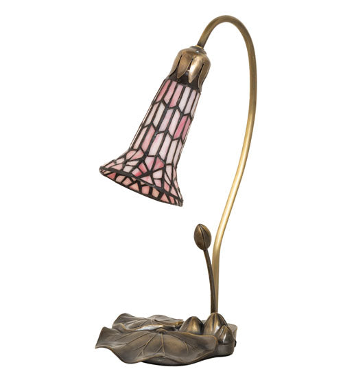 Meyda Lighting Stained Glass Pond Lily 16" Mahogany Bronze Accent Table Lamp With Pink Shade Glass