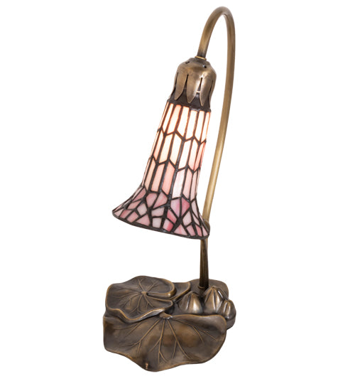 Meyda Lighting Stained Glass Pond Lily 16" Mahogany Bronze Accent Table Lamp With Pink Shade Glass