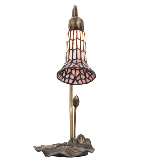 Meyda Lighting Stained Glass Pond Lily 16" Mahogany Bronze Accent Table Lamp With Pink Shade Glass