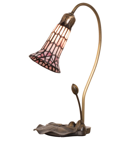Meyda Lighting Stained Glass Pond Lily 16" Mahogany Bronze Accent Table Lamp With Pink Shade Glass