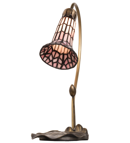 Meyda Lighting Stained Glass Pond Lily 16" Mahogany Bronze Accent Table Lamp With Pink Shade Glass