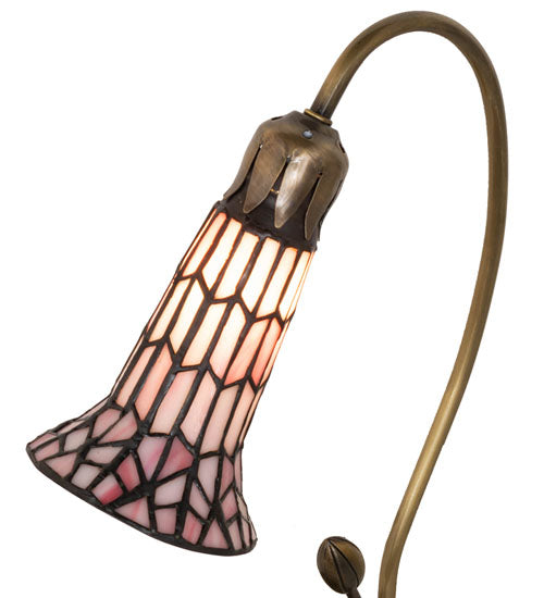 Meyda Lighting Stained Glass Pond Lily 16" Mahogany Bronze Accent Table Lamp With Pink Shade Glass