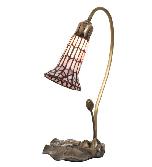 Meyda Lighting Stained Glass Pond Lily 16" Mahogany Bronze Accent Table Lamp With Pink Shade Glass