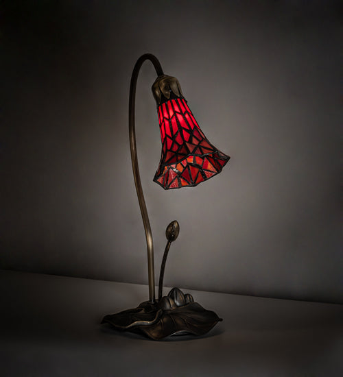 Meyda Lighting Stained Glass Pond Lily 16" Mahogany Bronze Accent Table Lamp With Red Shade Glass