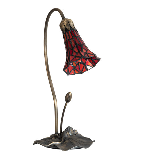 Meyda Lighting Stained Glass Pond Lily 16" Mahogany Bronze Accent Table Lamp With Red Shade Glass