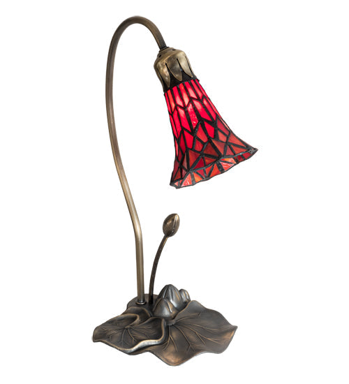 Meyda Lighting Stained Glass Pond Lily 16" Mahogany Bronze Accent Table Lamp With Red Shade Glass