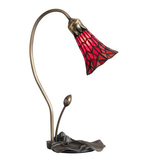 Meyda Lighting Stained Glass Pond Lily 16" Mahogany Bronze Accent Table Lamp With Red Shade Glass