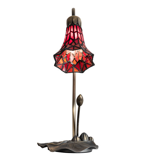 Meyda Lighting Stained Glass Pond Lily 16" Mahogany Bronze Accent Table Lamp With Red Shade Glass
