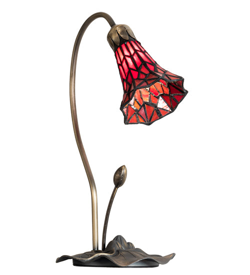 Meyda Lighting Stained Glass Pond Lily 16" Mahogany Bronze Accent Table Lamp With Red Shade Glass