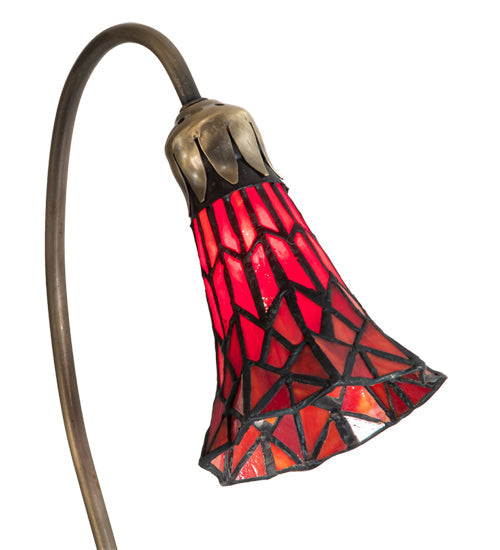 Meyda Lighting Stained Glass Pond Lily 16" Mahogany Bronze Accent Table Lamp With Red Shade Glass