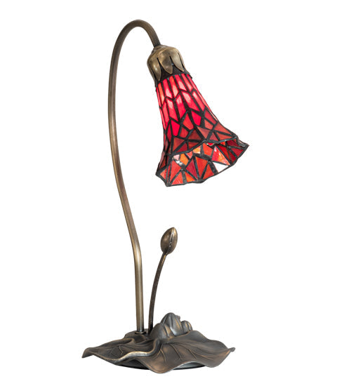 Meyda Lighting Stained Glass Pond Lily 16" Mahogany Bronze Accent Table Lamp With Red Shade Glass