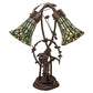Meyda Lighting Stained Glass Pond Lily 17" 2-Light Mahogany Bronze Trellis Girl Accent Table Lamp With Green Shade Glass