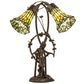 Meyda Lighting Stained Glass Pond Lily 17" 2-Light Mahogany Bronze Trellis Girl Accent Table Lamp With Green Shade Glass