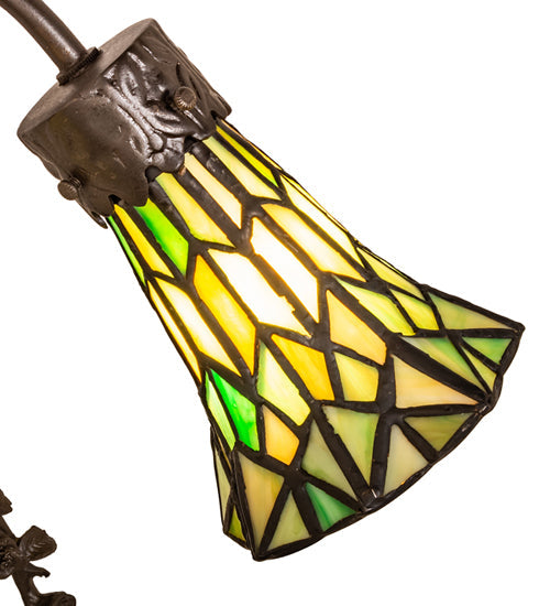 Meyda Lighting Stained Glass Pond Lily 17" 2-Light Mahogany Bronze Trellis Girl Accent Table Lamp With Green Shade Glass