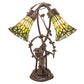 Meyda Lighting Stained Glass Pond Lily 17" 2-Light Mahogany Bronze Trellis Girl Accent Table Lamp With Green Shade Glass