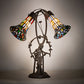 Meyda Lighting Stained Glass Pond Lily 17" 2-Light Mahogany Bronze Trellis Girl Accent Table Lamp With Multi-Colored Shade Glass