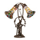 Meyda Lighting Stained Glass Pond Lily 17" 2-Light Mahogany Bronze Trellis Girl Accent Table Lamp With Multi-Colored Shade Glass