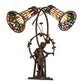 Meyda Lighting Stained Glass Pond Lily 17" 2-Light Mahogany Bronze Trellis Girl Accent Table Lamp With Multi-Colored Shade Glass