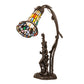 Meyda Lighting Stained Glass Pond Lily 17" 2-Light Mahogany Bronze Trellis Girl Accent Table Lamp With Multi-Colored Shade Glass
