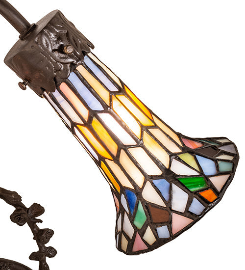 Meyda Lighting Stained Glass Pond Lily 17" 2-Light Mahogany Bronze Trellis Girl Accent Table Lamp With Multi-Colored Shade Glass