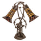Meyda Lighting Stained Glass Pond Lily 17" 2-Light Mahogany Bronze Trellis Girl Accent Table Lamp With Yellow & Red Shade Glass
