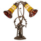 Meyda Lighting Stained Glass Pond Lily 17" 2-Light Mahogany Bronze Trellis Girl Accent Table Lamp With Yellow & Red Shade Glass