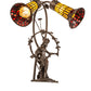 Meyda Lighting Stained Glass Pond Lily 17" 2-Light Mahogany Bronze Trellis Girl Accent Table Lamp With Yellow & Red Shade Glass