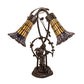 Meyda Lighting Stained Glass Pond Lily 17" 2-Light Mahogany Bronze Trellis Girl Accent Table Lamp With Yellow & Violet Shade Glass