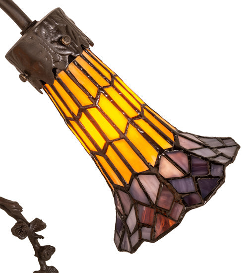 Meyda Lighting Stained Glass Pond Lily 17" 2-Light Mahogany Bronze Trellis Girl Accent Table Lamp With Yellow & Violet Shade Glass