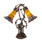 Meyda Lighting Stained Glass Pond Lily 17" 2-Light Mahogany Bronze Trellis Girl Accent Table Lamp With Yellow & Violet Shade Glass